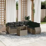 vidaXL Salon de jardin avec coussins 7 Pièces gris résine tressée
