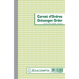 Carnet D'ordres 21x13 5cm 50 Feuillets Double Autocopiant Billingue - Blanc - X 10 - Exacompta