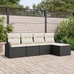 Ensemble de canapé de jardin vidaXL 5 pièces avec coussins Noir Poly Rotin