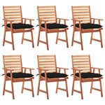 vidaXL Chaises à manger d'extérieur lot de 6 et coussins Acacia massif