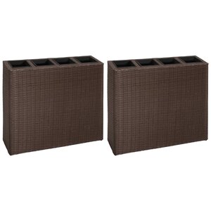 vidaXL Lits surélevés de jardin et 4 pots 2 Pièces Résine tressée Marron