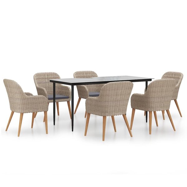 vidaXL Ensemble à manger de jardin et coussins 7 Pièces Marron