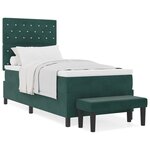 vidaXL Lit à ressorts avec Matelas & Banc Vert foncé 90x190 cm Velours