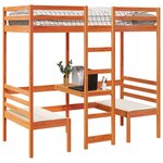 vidaXL Lit mezzanine avec bureau et chaises brun cire 80x200 cm pin