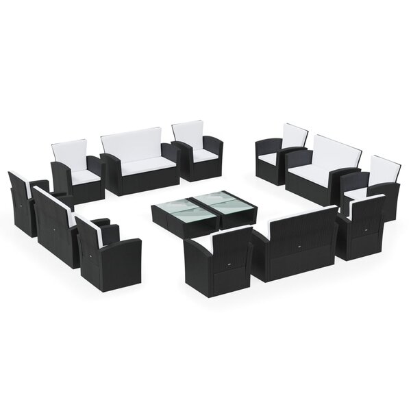 vidaXL Salon de jardin 16 Pièces avec coussins Résine tressée Noir