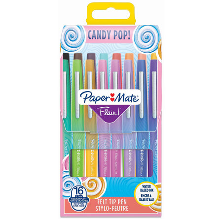 Paper Mate Flair Candy POP - 16 feutres - Assortiment de couleurs - pointe moyenne 0.7 mm