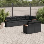 vidaXL Salon de jardin 8 Pièces avec coussins noir résine tressée