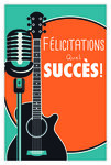 Carte Félicitations Quel Succès Enveloppe Affichette Mini Posters 17x11 5cm Réussite Permis Examen Concours Compétition Bravo Musique Guitare Discours Micro Rétro Vintage Orange/Bleue