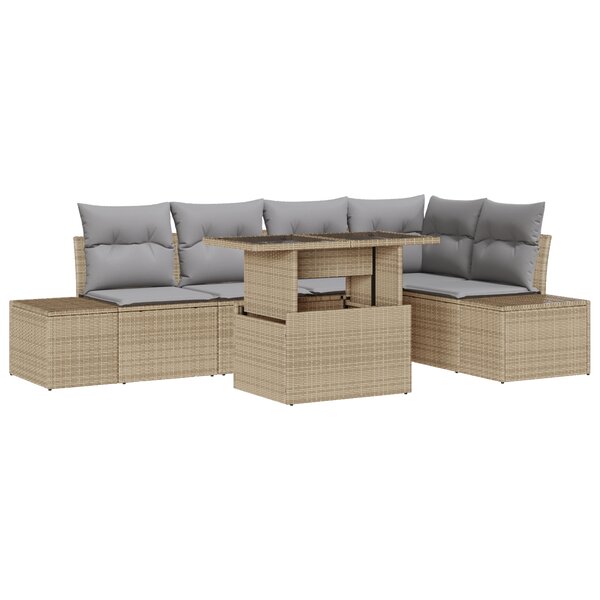 vidaXL Ensemble de canapé de jardin 6 pièces avec coussins beige en poly rotin