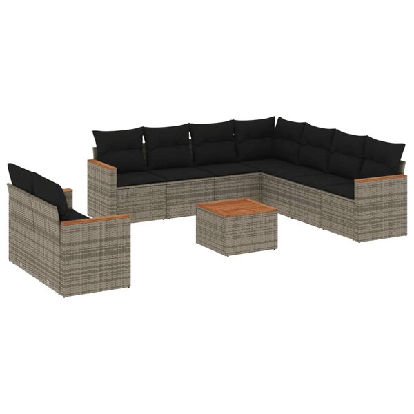 vidaXL Salon de jardin avec coussins 10 Pièces gris résine tressée