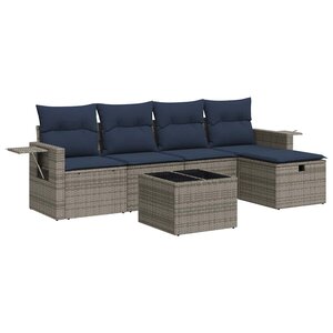 vidaXL Salon de jardin 6 Pièces avec coussins gris résine tressée
