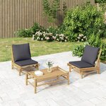 vidaXL Salon de jardin 3 Pièces avec coussins gris foncé bambou