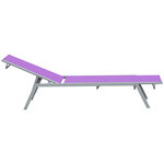 Bain de soleil transat - chaise longue - design contemporain - dossier inclinable multi-positions - métal époxy textilène mauve - dim. 170 x 58 x 97 cm