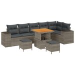 Ensemble de Canapés de Jardin vidaXL de 9 Pièces avec Coussins en Rattan Poly Gris