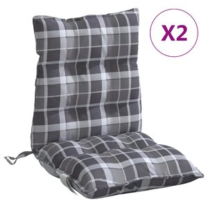 vidaXL Coussins de chaise à dossier bas lot de 2 motif carreaux gris