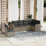 vidaXL Salon de jardin 6 Pièces avec coussins gris résine tressée