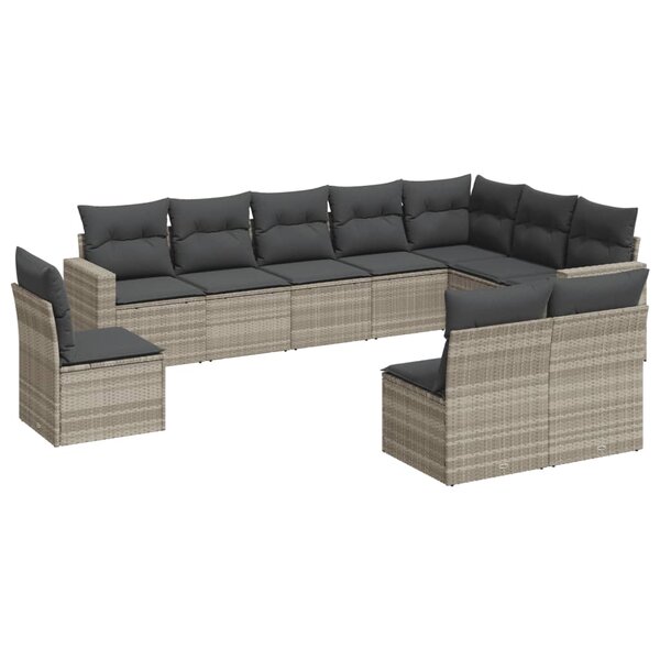 vidaXL Salon de jardin avec coussins 10 Pièces gris clair résine tressée