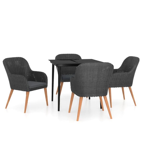 vidaXL Ensemble de salle à manger de jardin avec coussins 5 Pièces Noir