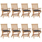 vidaXL Chaises de jardin avec coussins anthracite lot de 8 Teck massif