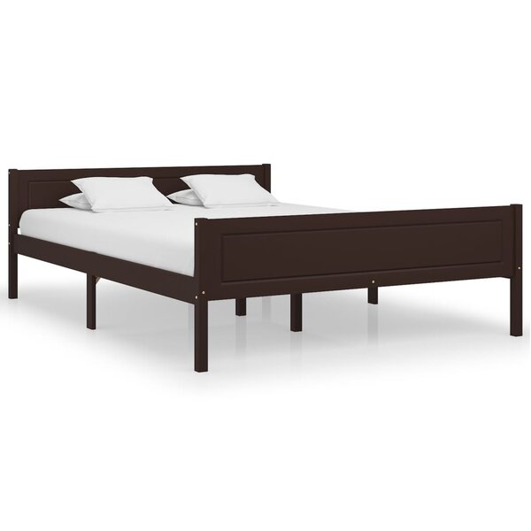 vidaXL Cadre de lit Bois de pin massif Marron foncé 140x200 cm
