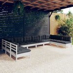 vidaXL Salon de jardin 10 Pièces avec coussins blanc bois de pin solide