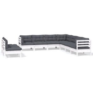 vidaXL Salon de jardin 9 Pièces avec coussins blanc bois de pin massif