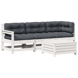 vidaXL Salon de jardin 4 Pièces avec coussins blanc bois de pin massif
