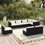 vidaXL Salon de jardin 8 Pièces avec coussins résine tressée noir