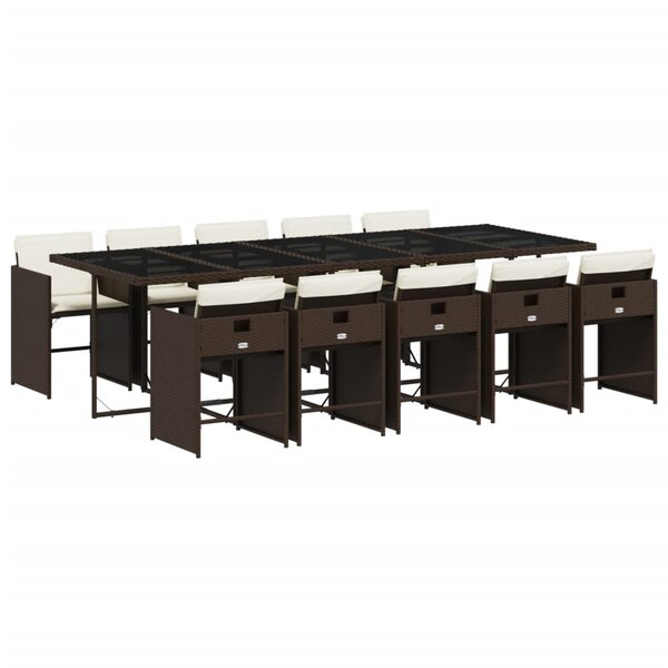 vidaXL Ensemble à manger de jardin et coussins 11 Pièces marron rotin