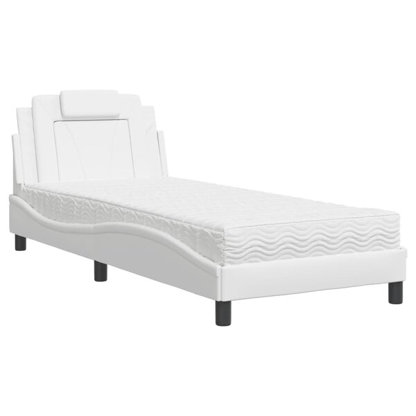 vidaXL Lit avec matelas blanc 90x200 cm similicuir