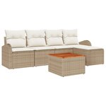 Ensemble de Canapé de Jardin 6 Pièces avec Coussins Beige Rattan Poly Acacia