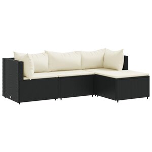 vidaXL Salon de jardin 4 Pièces avec coussins Noir Résine tressée