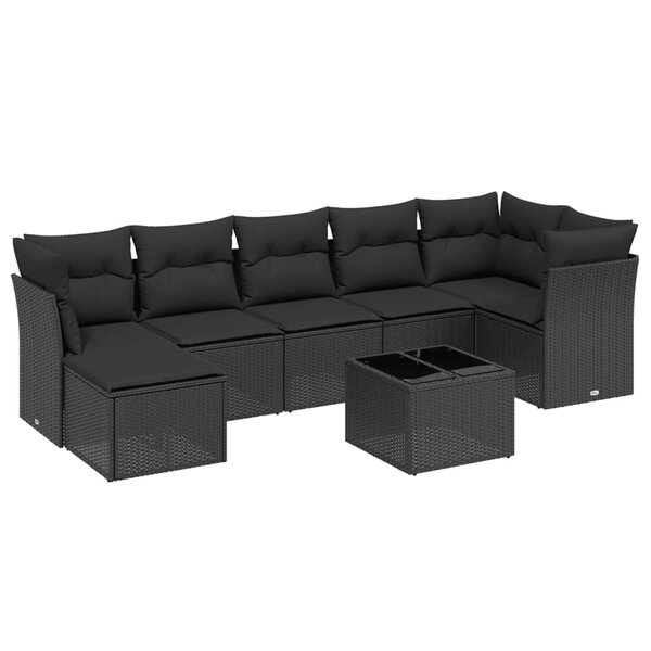 vidaXL Salon de jardin 8 Pièces avec coussins noir résine tressée