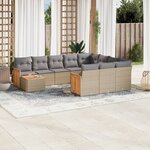 vidaXL Salon de jardin 11 Pièces avec coussins beige résine tressée