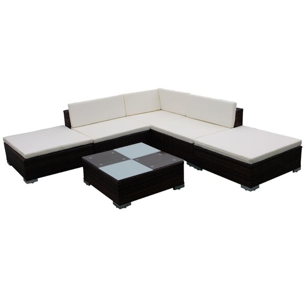 vidaXL Salon de jardin 6 Pièces avec coussins Résine tressée Marron