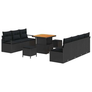 vidaXL Ensemble de canapé de jardin 10 Pièces Noir Poly rotin
