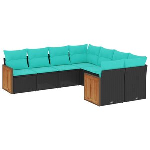 vidaXL Salon de jardin 8 Pièces avec coussins noir résine tressée
