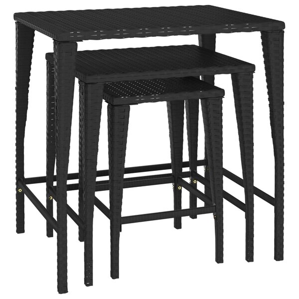 vidaXL Tables gigognes 3 Pièces noir résine tressée