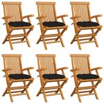 vidaXL Chaises de jardin avec coussins noir lot de 6 Bois teck massif