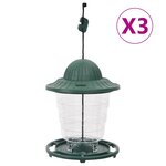 vidaXL Mangeoires pour oiseaux 3 Pièces vert foncé 13x13x17 cm