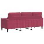 vidaXL Canapé 3 places avec oreillers bordeaux 180 cm velours