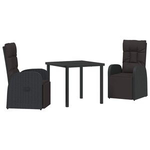vidaXL Ensemble de salle à manger pour jardin 3 Pièces Noir polyrotin