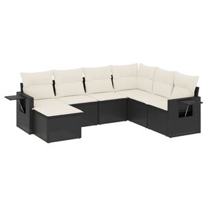 vidaXL Salon de jardin 7 Pièces avec coussins noir résine tressée