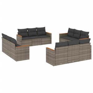 vidaXL Salon de jardin avec coussins 12 Pièces gris résine tressée