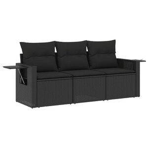 vidaXL Salon de jardin 3 Pièces avec coussins noir résine tressée