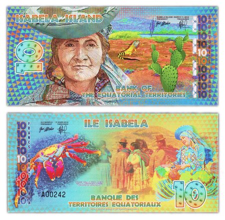 Billet de collection 10 francs équatoriaux 2014 - banque des territoires équatoriaux / isabela - neuf