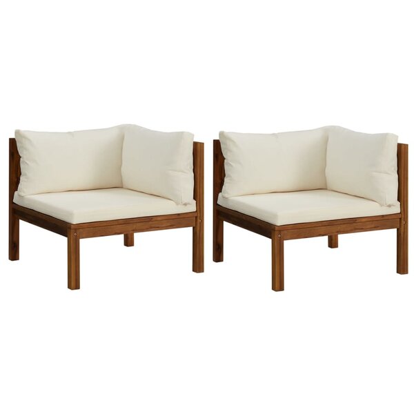 vidaXL Canapés d'angle 2 Pièces avec coussins blanc crème Acacia solide