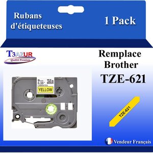 Ruban d'étiqueteuse compatible avec Brother Tze621 Tze-621 pour étiqueteuses P-touch - Texte noir sur fond jaune