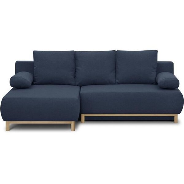 Canapé d'angle gauche convertible MIKA 3 places - Tissu bleu foncé - Coffre de rangement - 218 x 98/145 x 84 cm