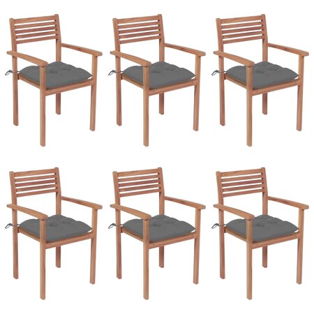 vidaXL Chaises de jardin empilables avec coussins 6 Pièces Teck solide